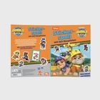 "Sticker-Spaß mit den Baupfoten" steht mehrmals. Ein kindliches Design mit animierten Hunden in Bauarbeiterhelmen.