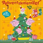 „Peppa Pig Mein Minibuch-Adventskalender“. Illustration mit Weihnachtsbaum, Geschenken und Peppa-Figuren in Weihnachtsstimmung.