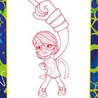 Text: "Ms. Marvel kann sich sehr weit strecken." Farbige Illustration von Ms. Marvel mit ausgestrecktem Arm nach oben.
