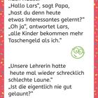 Text über Lars' Erfahrungen in der Schule und Gespräche mit dem Vater. Grüner Smiley, bunter Rahmen.