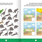 Links: "Welche Schatten passen zu Dino Elmo und seinen Freunden? Kreise sie ein." Rechts: "Hier schlüpfen bald ganz viele Babys..."