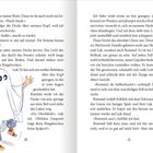 Seiten 10 und 11 eines Buches. Links eine Illustration von Luk als Geist verkleidet in Ringelsocken.