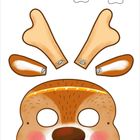 Illustration einer Rentiermaske mit Anleitungen, Schnitte, Klebestellen. Oben: Bastelsymbole, rechts oben: Nummer 10.