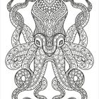Keine Texte vorhanden. Detaillierte Illustration eines Oktopus mit kunstvollen, symmetrischen Mustern und Verzierungen.