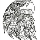 Eine detaillierte Illustration eines Adlers mit komplexen Mustern und Linien im Federkleid und Kopfbereich.