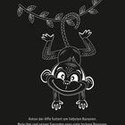 "Anton der Affe futtert am liebsten Bananen. Male ihm und seinen Freunden ganz viele leckere Bananen."  
Illustration: Affe an Ast hängend.