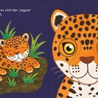 „Im hohen Gras hat es sich der Jaguar gemütlich gemacht. Schlaf gut!” Illustration eines liegenden Jaguars im Gras.
