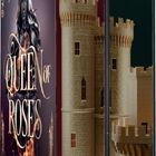 "Queen of Roses" von Briar Boleyn. Links eine Figur, rechts ein Schloss mit roten und grünen Wappen.