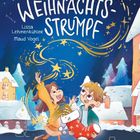 „Der Weihnachtsstrumpf“ von Lissa Lehmenkühler, Maud Vogel. Zwei Kinder im Schnee mit Strumpf, umgeben von Sternen und Häusern.