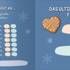 Links: "UND DER PUNKT GEHT AN..." Punktetabelle. Rechts: "DAS ULTIMATIVE PAARDUELL..." mit zwei Lebkuchenherzen.