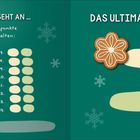 "Und der Punkt geht an..." oben links; "Das ultimative Freundeduell für die Adventszeit" oben rechts; Lebkuchenillustrationen.