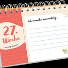 "27. Woche, noch 13 Wochen. Ich wünsche meinem Baby ..." Spiralblock mit gepunktetem Design und Schnullerillustration.