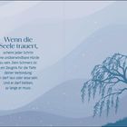 Der Text spricht über Trauer und Schmerz. Eine beruhigende Illustration zeigt einen Baum in einer ruhigen Landschaft.