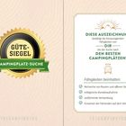 GÜTESIEGEL CAMPINGPLATZ-SUCHE; Diese Auszeichnung bestätigt herausragende Fähigkeiten bei der Suche nach Campingplätzen.