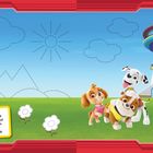 Skye, Rubble und Marshall tollen auf der Wiese. Zeichne die Landschaft fertig. Drei animierte Hunde spielen.
