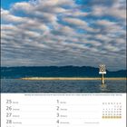 Kalender mit Januar und Februar 2027. Foto: Wasser, Himmel mit Wolken, Pfosten mit "88". Landschaft im Hintergrund.