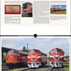 Überschrift: "Das NoHAB-Trio". Darunter drei rote, nostalgische Diesellokomotiven auf Gleisen. Darunter Kalender mit März-Datum.