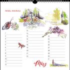 "Insel Mainau", "März" in roter Schrift. Illustration von Schloss, Blumen, Schmetterling, Pfau. Kalendarium mit 31 Tagen.