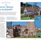 "Kniebiser Klostersteig: Premium-Spazieren im Wintersportort" in blauer Schrift. Bilder von Natur und Ruinen.