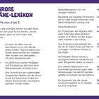 "Das große Migräne-Lexikon: Alle Begriffe von A bis Z. Hier findest du alle wichtigen Wörter aus dem Buch." Links: Definiert 'abdominale Migräne', 'Abgeschlagenheit', 'Akupressur'. Rechts: Begriffe wie 'Akkupunktur', 'Aminosäuren', 'Arzneimittel' erläutert.