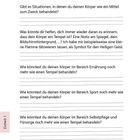 Seite 28: Platz für deine Gedanken. Fragen zur Körperpflege in Ernährung, Sport und Selbstpflege mit freien Linien.