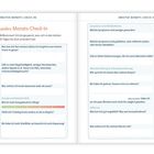 Zweiter Monats-Check-in; Fragen zu Zyklus, Wohlbefinden, Energie, mentaler Haltung und Reflexion; Texteingabefelder sind vorhanden.
