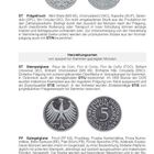 ST: Prägefrisch; Herstellungsarten; ST: Stempelglanz; PP: Spiegelglanz. Zwei Illustrationen von deutschen 5-DM-Münzen.