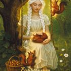 „Eichhörnchen & Haselnussbaum. Vorsorge. Fülle. Selbstverantwortung.“ Frau auf Schaukel mit Eichhörnchen.