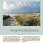 Oben steht "Dorit Linke (*1971)". Eine Küstenlandschaft zeigt Dünen und das Meer unter bewölktem Himmel. Unten sind Texte über Flucht und Planung.