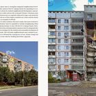 Links Text über kriegszerstörte Plattenbauten in der Ukraine, rechts zwei zerstörte Gebäudeansichten.