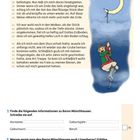 Texte lese ich dir leider nicht vor, aber ich kann dir das Bild gerne beschreiben!

Es zeigt eine bunte Illustration von einem Mann. Er ist in einem roten Mantel und grüner Hose gekleidet und schwebt an einem Seil, das am Mond befestigt ist. Im Hintergrund sind blaue Wolken und ein Nachthimmel. Unten gibt es leere Felder für Informationen zu Baron Münchhausen.