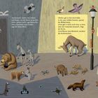 Tiere in einem urbanen Setting, Bären bieten Essen an. Füchse, Rehe, Eichhörnchen, Vögel sind ebenfalls zu sehen.