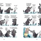 Comic-Illustration mit einem Wolf, einem Hasen, der einen Bären namens Ursula erwähnt, und humorvollen Dialogen.