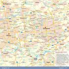 Karte des Ruhrgebiets (Ost) mit Städtenamen wie Dortmund, Bochum und Sehenswürdigkeitenliste rechts unten.