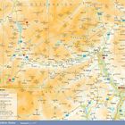 Reiseziele: Langtauferer Tal, Glurns, Mals, Meran, Bozen. Region Südtirol in Italien, zeigt wichtige Straßen und Orte.