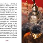 Text erläutert Weihrauchriten: "katholische Messe", "Weihrauch", "Räucheropfer". 
Rechts: Weihrauchfass mit rauchendem Weihrauch.