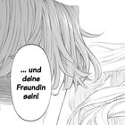 „… und deine Freundin sein!“ Ein Manga-Illustration zeigt den Hinterkopf einer Person mit welligem Haar.
