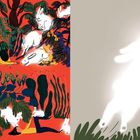 Links bunte Pflanzen und weiße Kaninchen, rechts ein leuchtendes Kaninchen in orangenen Händen als Illustration.