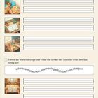 Texte: "Schule", "Trenne die Worterschlange und kreise die Nomen ein!", "Welches Gedicht kannst du aufsagen?"; Bilder: Schulszenen.