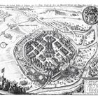 Stadtansicht von Pilsen, belagert 1618. Obsidio VRBIS PILSEN. Historische Details in einem detaillierten Kupferstich.