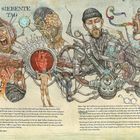 Text oben: "DER SIEBENTE TAG", "Nicht-Tag 7 (plus/minus)". 
Darunter skurrile, futuristische Maschinen und Gesichter.