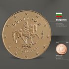 „Bulgarien“, „8 Kursmünzen“, „Bisherige Währung: Lew“. Münze mit Reiter und Löwe, Jahr 2026, Flagge oben rechts.