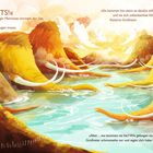 Texte: „MAMMUTS!“, „Sie kommen her...“, „Aber... wo kommen sie her?“

Illustration: Eine Herde Mammuts an einem See, umrahmt von Hügeln.