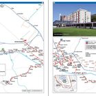 Text oben: "Firenze". Rechts: Straßenbahn vor einem modernen Gebäude. Links: Detaillierter Linienplan.