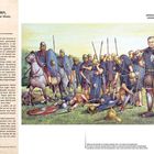 Britannien, im Lande der Silurer, 48 n. Chr. Text über römische Legionäre. Illustration eines historischen römischen Kampfs.