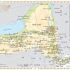 Karte von New York mit Whisky-Destillerien, farblich nach Aktivität codiert. Städte wie New York City, Albany und Buffalo.