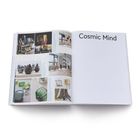 Rechts steht "Cosmic Mind". Links sind mehrere Fotos von Skulpturen und Kunstwerken.