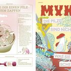"Züchte dir einen Pilz auf einem Zapfen", "MYKO: Die Pilze sind nicht, was sie scheinen." Illustration von Pilzen und Zapfen.