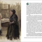 Auf der rechten Seite steht langer Fließtext. Links zeigt ein Gemälde zwei Frauen; eine mit Schürze hält grünes Geschirr.