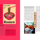 "Die Jahreszeiten auf dem Teller", "Das alles ist Ramen", "Andere Region, anderer Ramen!", "Frühling". Links: Text über Ramen und Jahreszeiten. Rechts: Text über Frühlingsgerichte mit Foto von Händen, die Essen halten.